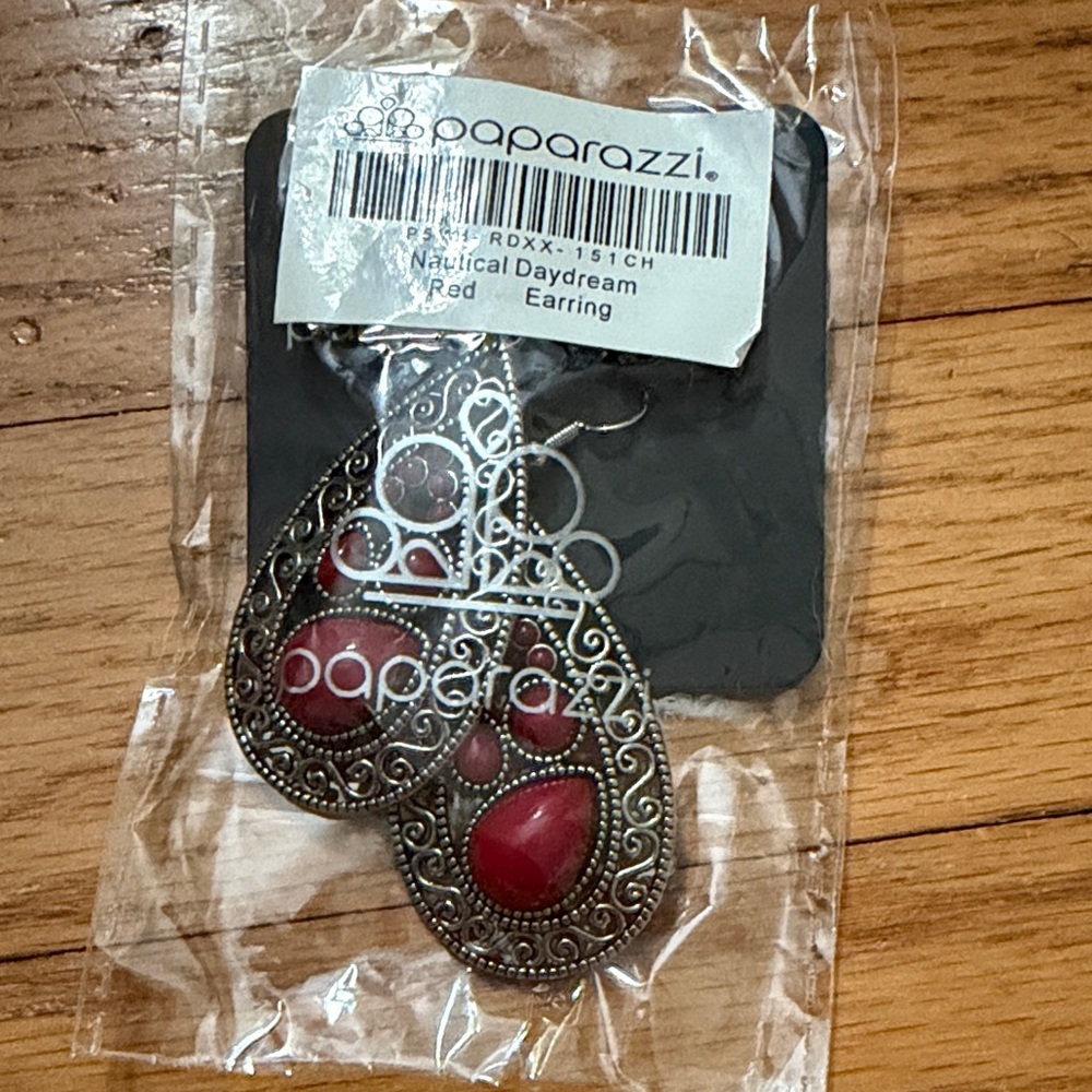 paparazzi Red Filigree Teardrop Statement Earrings